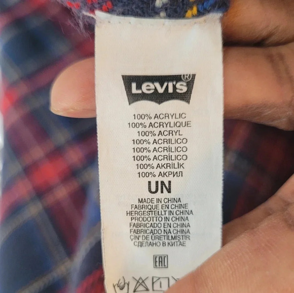 LEVI'S Unisex plaid fringed oversized scarf wrap throw stadium cozy blanket - Picture 5 of 7